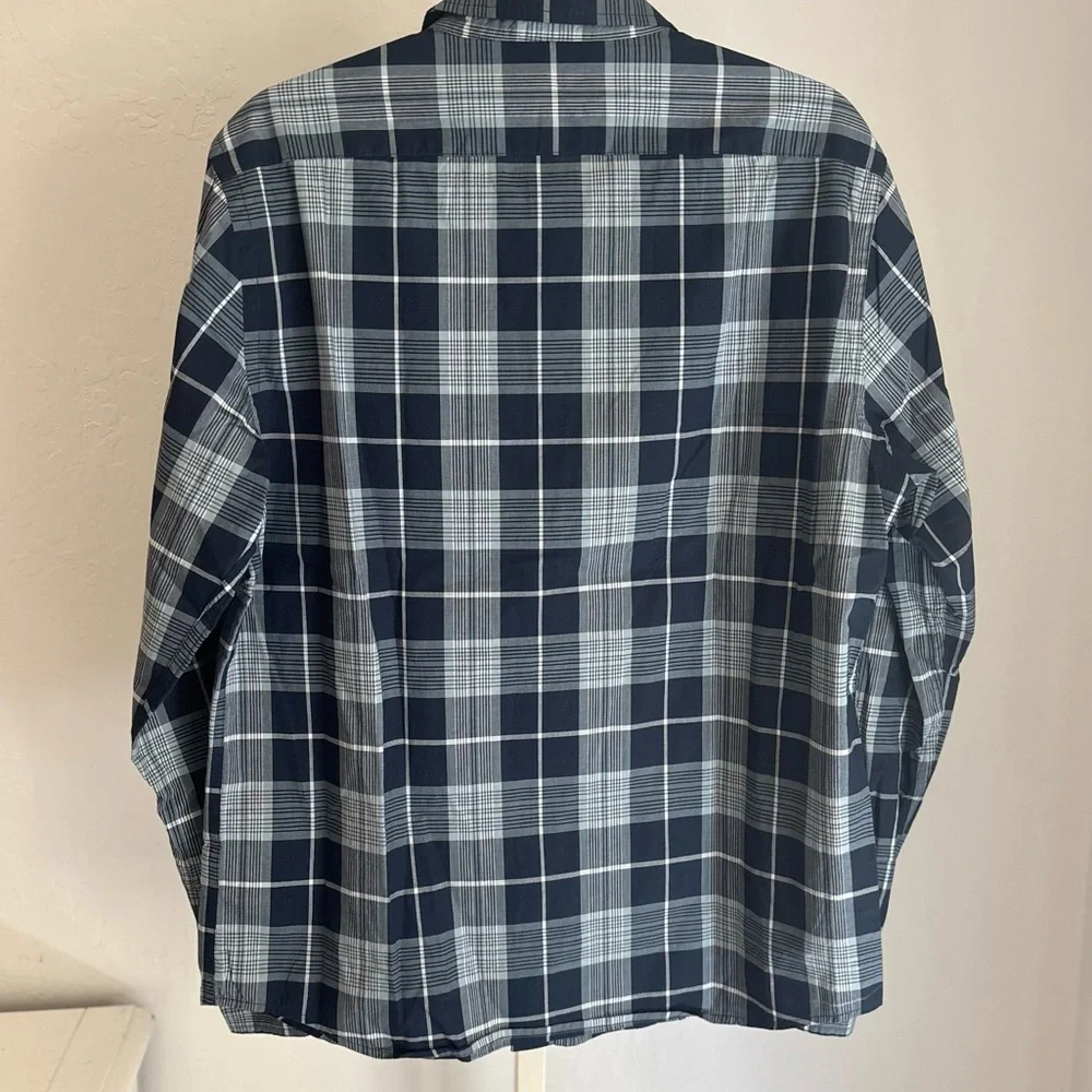 Banana Republic Untucked Fit Blue Plaid Cotton Button Front Collared Shirt, M